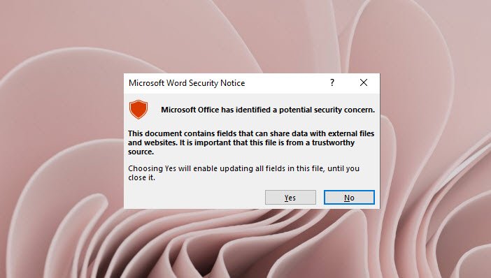 Microsoft Office has identified a potential security concern - 46