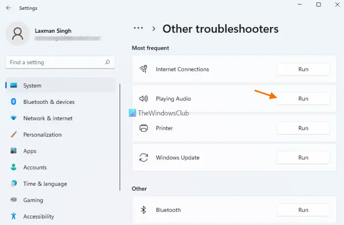  přehrávání zvuku troubleshooter windows 11