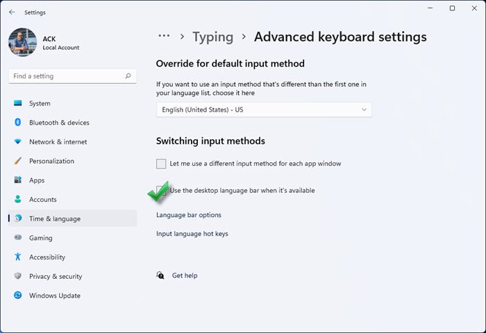 remove Language Switcher Icon from Taskbar