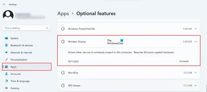 remove Wireless Display feature Windows 11