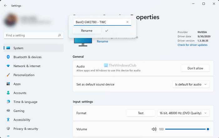 How to rename an Audio device in Windows 11