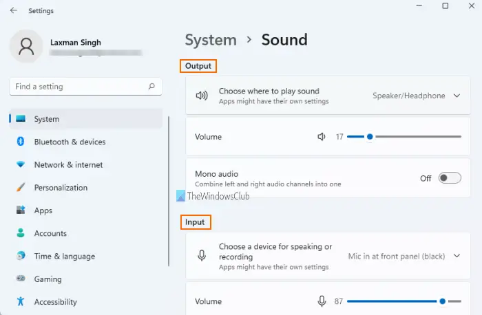 set input output sound device