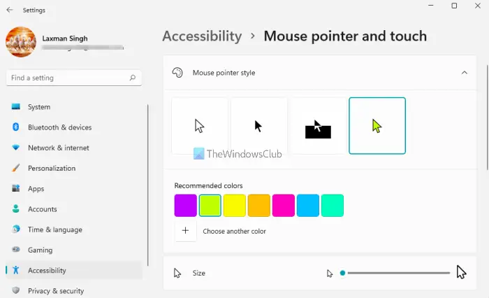 set mouse pointer color windows 11