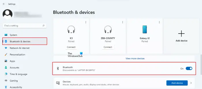 turn Bluetooth on off Windows 11