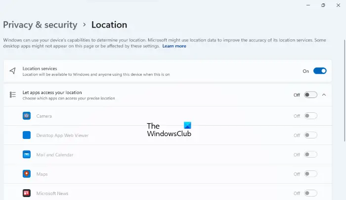 turn off location Windows 11