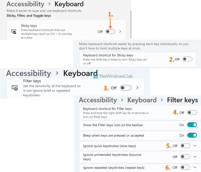 turn off sticky filter keys