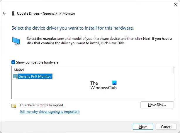 update Generic PnP driver Windows 11