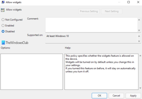 turn off widgets windows 11 group policy