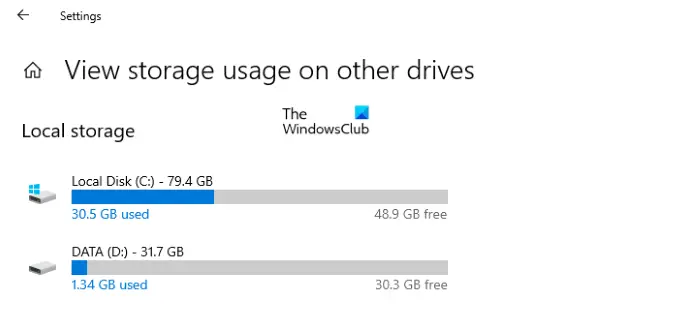 view storage space other drives