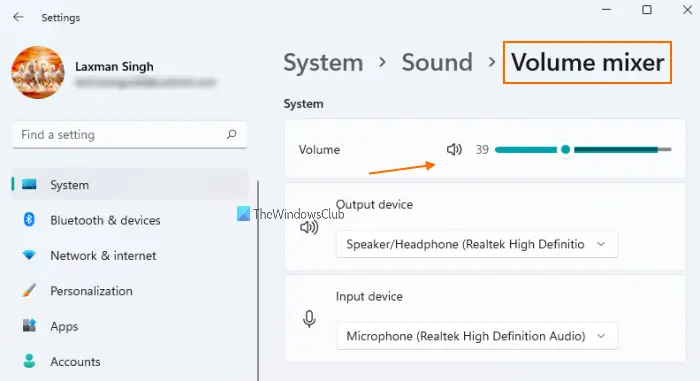 volume mixer change system volume