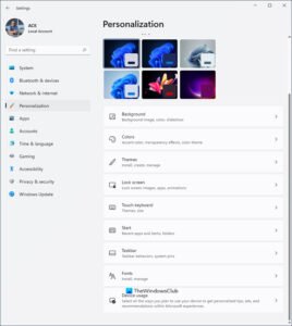 windows 11 personalized settings