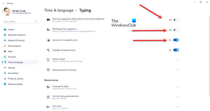 Windows Settings Typing