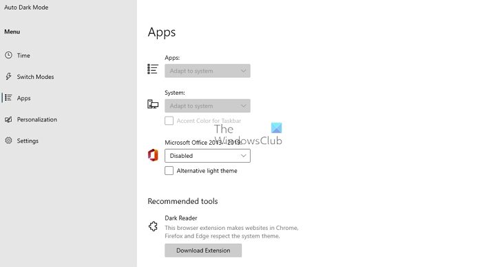 Auto Dark Mode Apps Switch