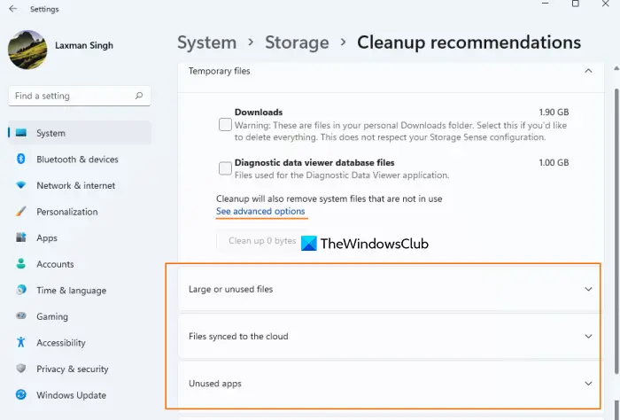Cleanup recommendations in storage