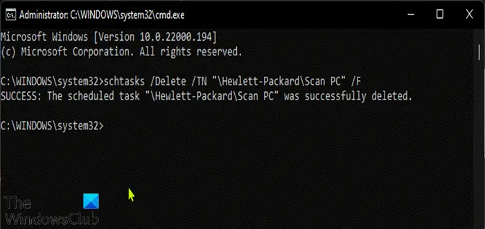 Delete Scheduled Task-Command Prompt