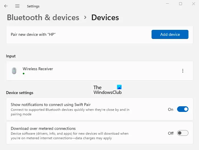 Devices settings in Windows 11