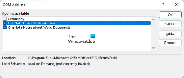 Disable COM Add-ins in Word