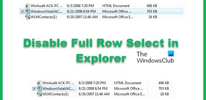 Disable Full Row Select in Explorer