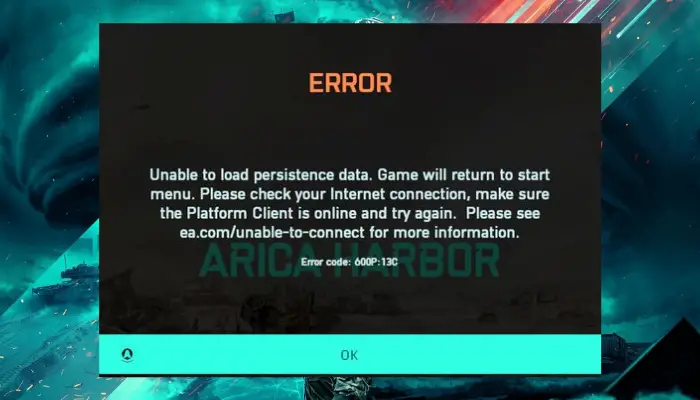 Fix Battlefield 2042 Error 4C or 13C, Unable to load persistence data