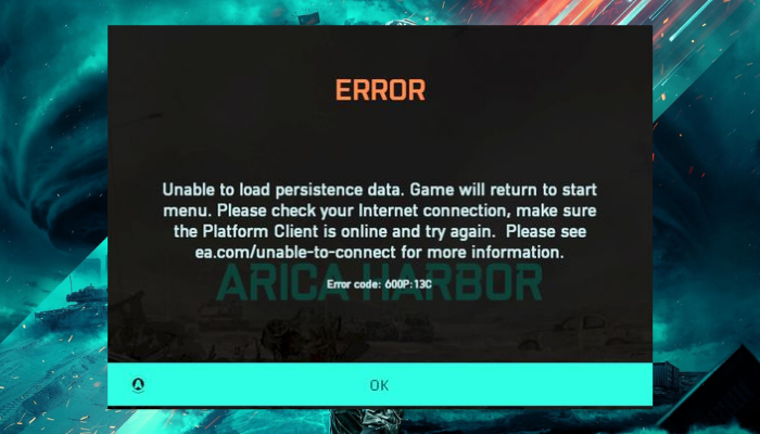 Исправить ошибку Battlefield 2042 4C или 13C, невозможно загрузить данные сохраняемости Исправить ошибку Battlefield 2042 4C или 13C, невозможно загрузить данные сохраняемости