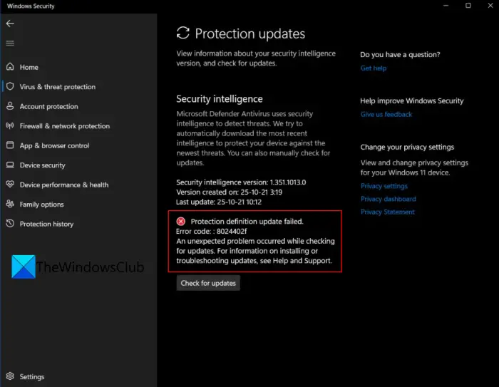 Fix Security Definition Update Error 8024402f on Windows 11