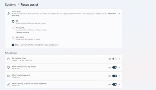 Cannot turn off Focus Assist in Windows 11