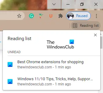 Liste de lecture de Google Chrome