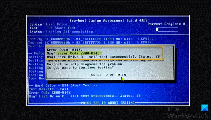 Hard Drive Error code 2000-0142