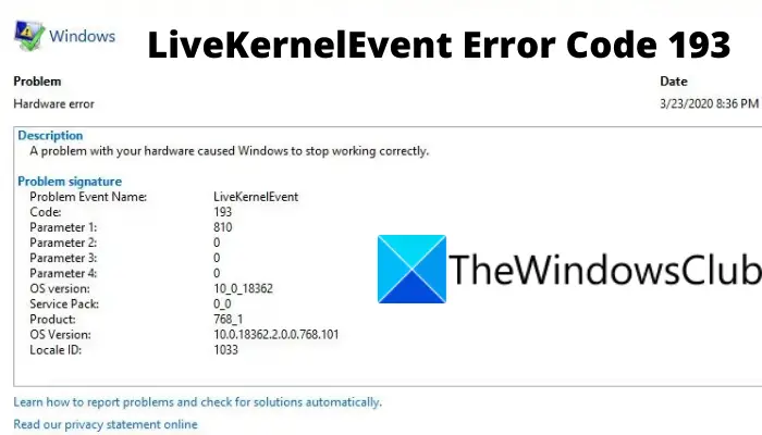 Beheben Sie Den Livekernelevent-Fehlercode 193 Unter Windows