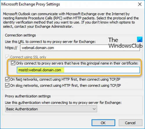 Manually configure Exchange Proxy Settings in Outlook