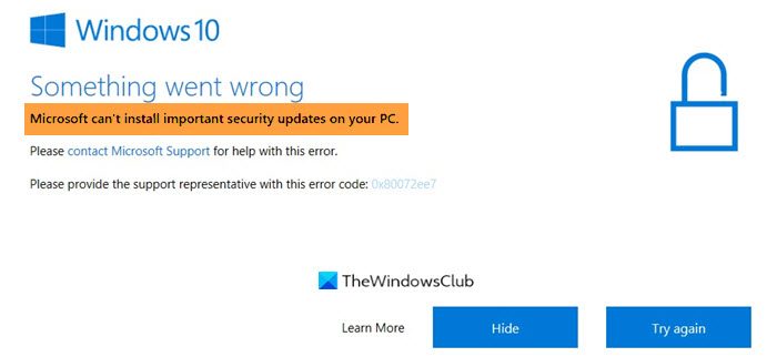 Microsoft can't install important security updates