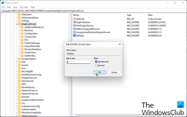 Modify registry-TdrDelay