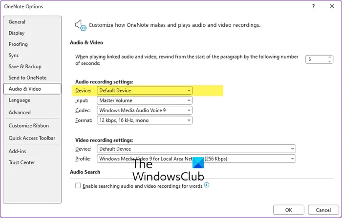 OneNote audio recording is not working