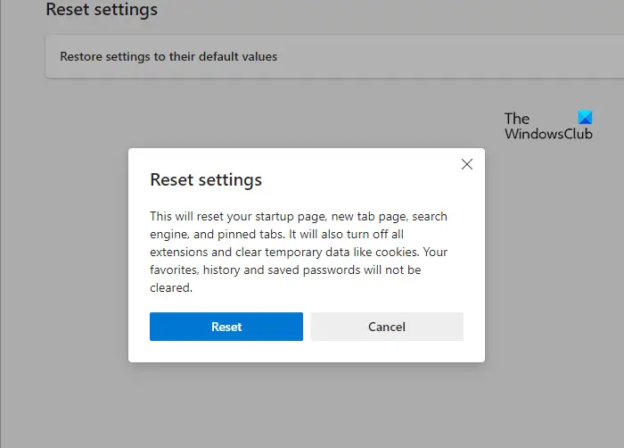 Reset settings in Edge browser