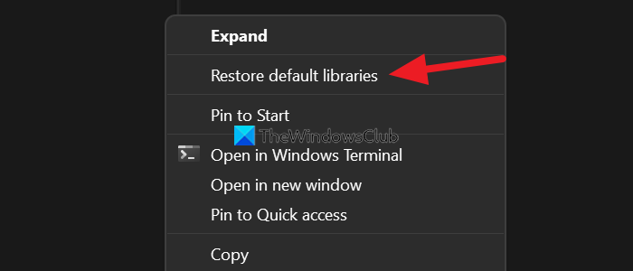 Restore default libraries Windows 11