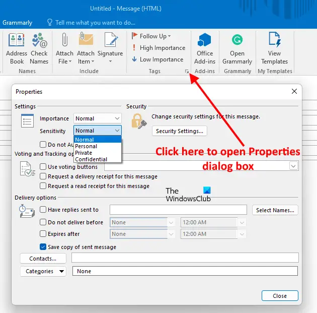 Select sensitivity for email in Outlook