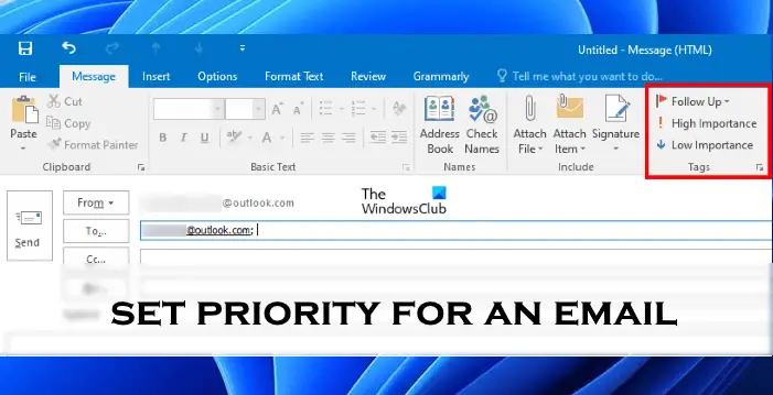 How to set the Priority for an email in Outlook to High