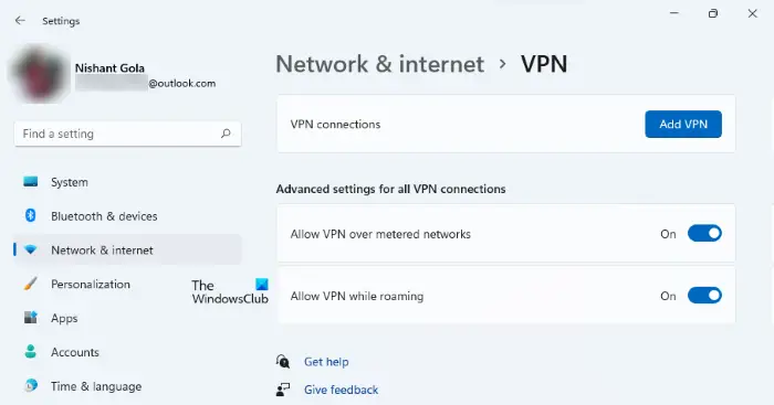 Set up VPN connection WIndows 11