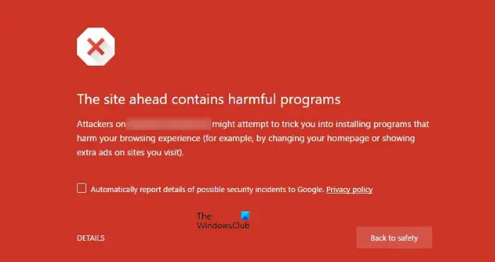 The site ahead contains harmful programs