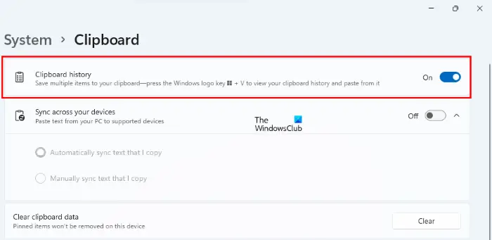Turn Clipboard history on Windows 11
