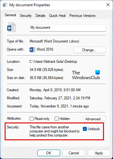 Unblock Microsoft Word document