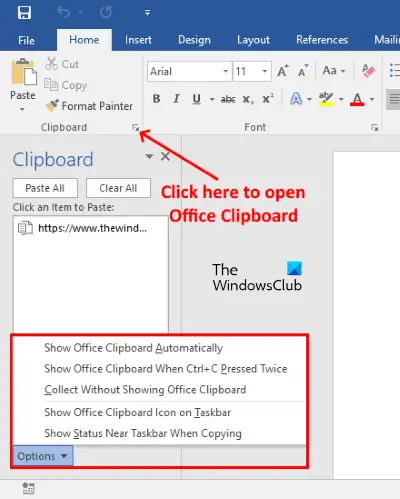 Uncheck everything in Office Clipboard Options