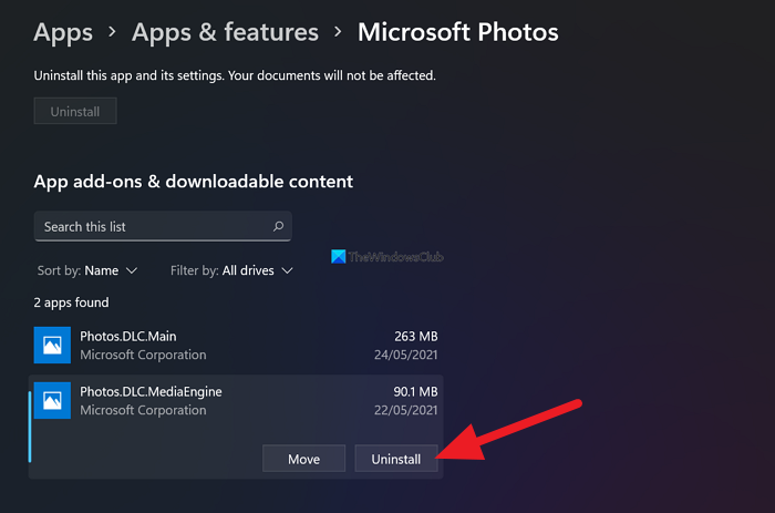 Uninstall Photos Media Engine Add-on