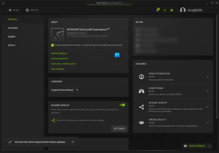 Update NVIDIA GeForce Experience