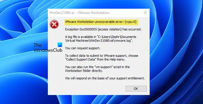 Fix VMware Workstation Unrecoverable Error (vcpu-0)