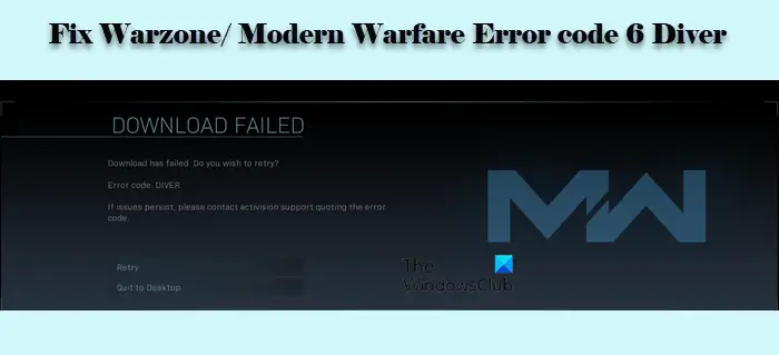 Исправить код ошибки Warzone / Modern Warfare 6, дайвер
