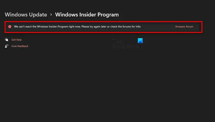 We can’t reach the Windows Insider Program right now