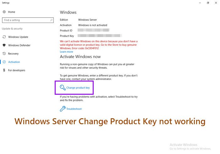 Windows Server Change Product Key not working