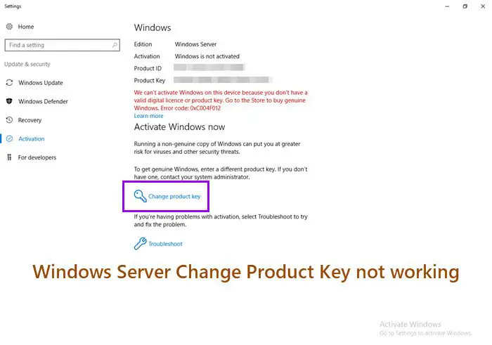 Windows Server Change Product Key is not working