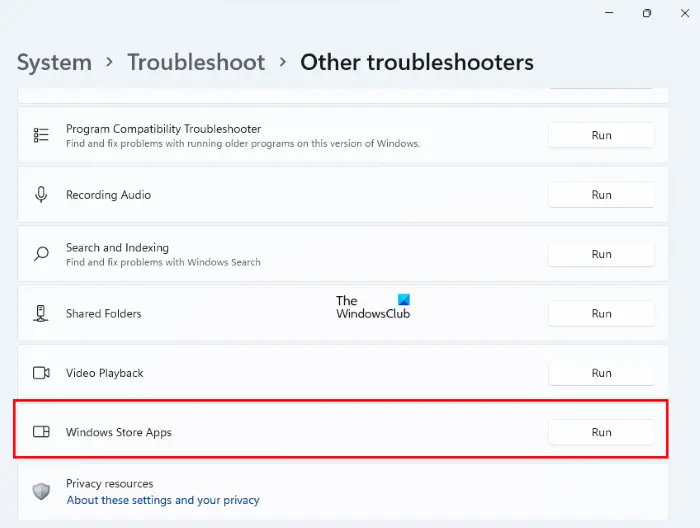 Windows Store Apps Troubleshooter Windows 11